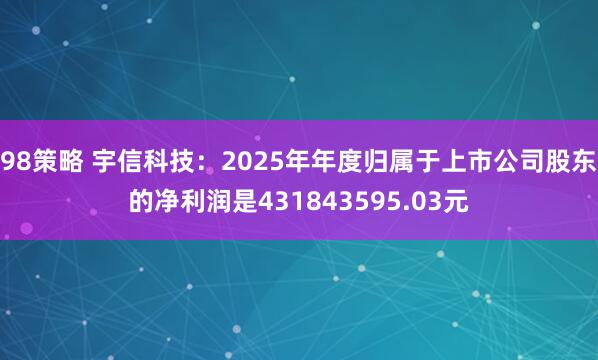 98策略 宇信科技:2025年年度归属于上市公司股东的净利润是431843595.03元